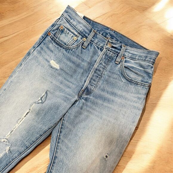 Levi’s 501 Straight Leg Blue Denim Jeans Distressed 25” - Picture 2 of 8